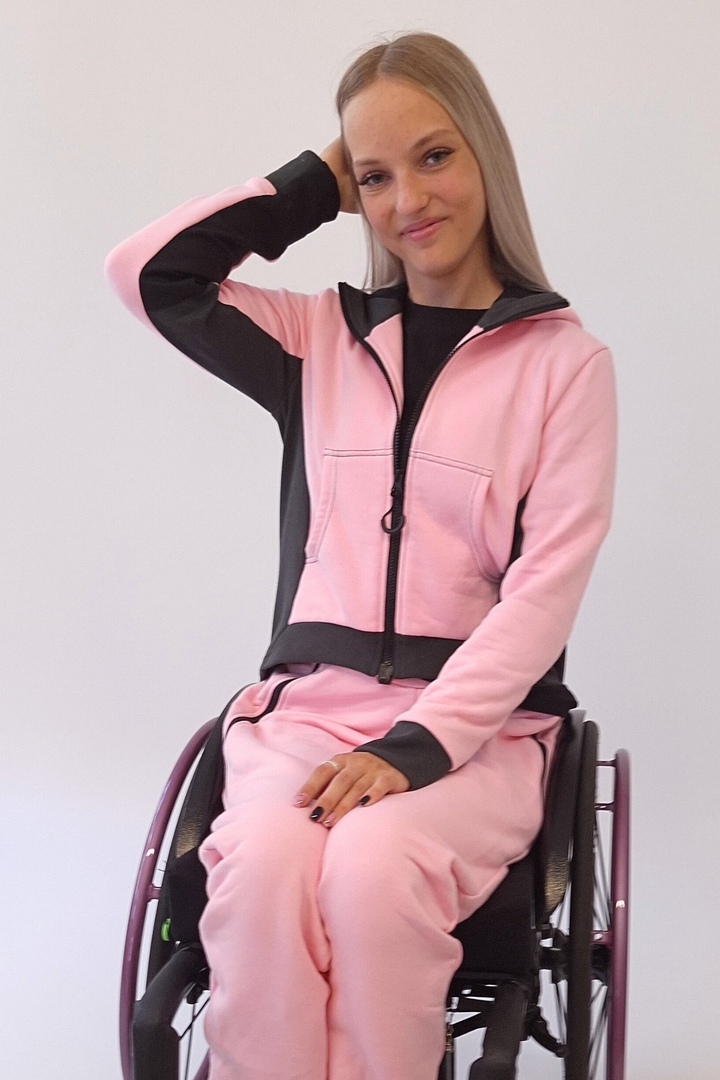 Ladies' Wheelchair Adaptive Jersey jacket with magnetic zipper