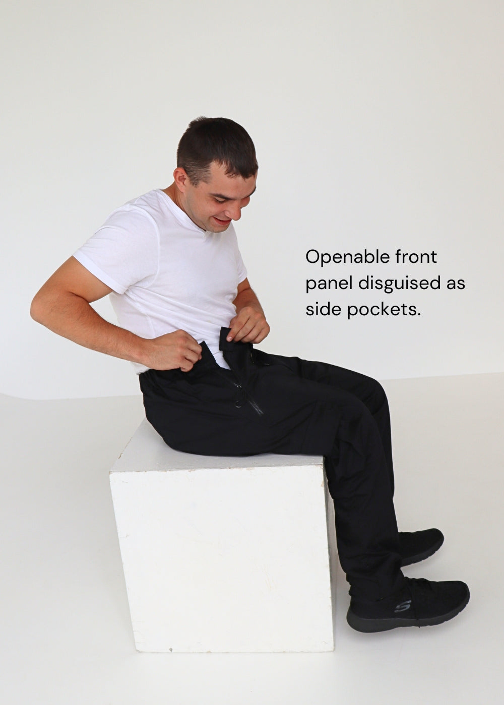 Men's wheelchair adaptive cargo pants with side pockets