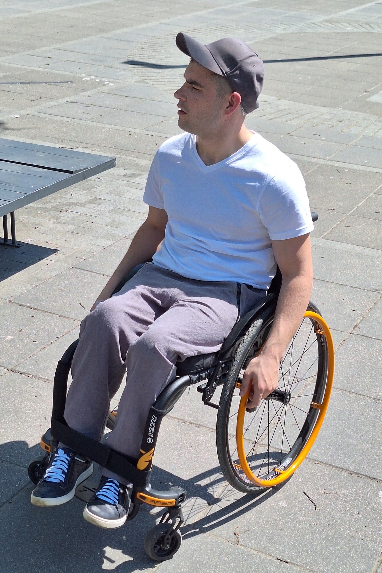 Men's wheelchair adaptive summer pants with drop down front from skin friendly ramie fabric
