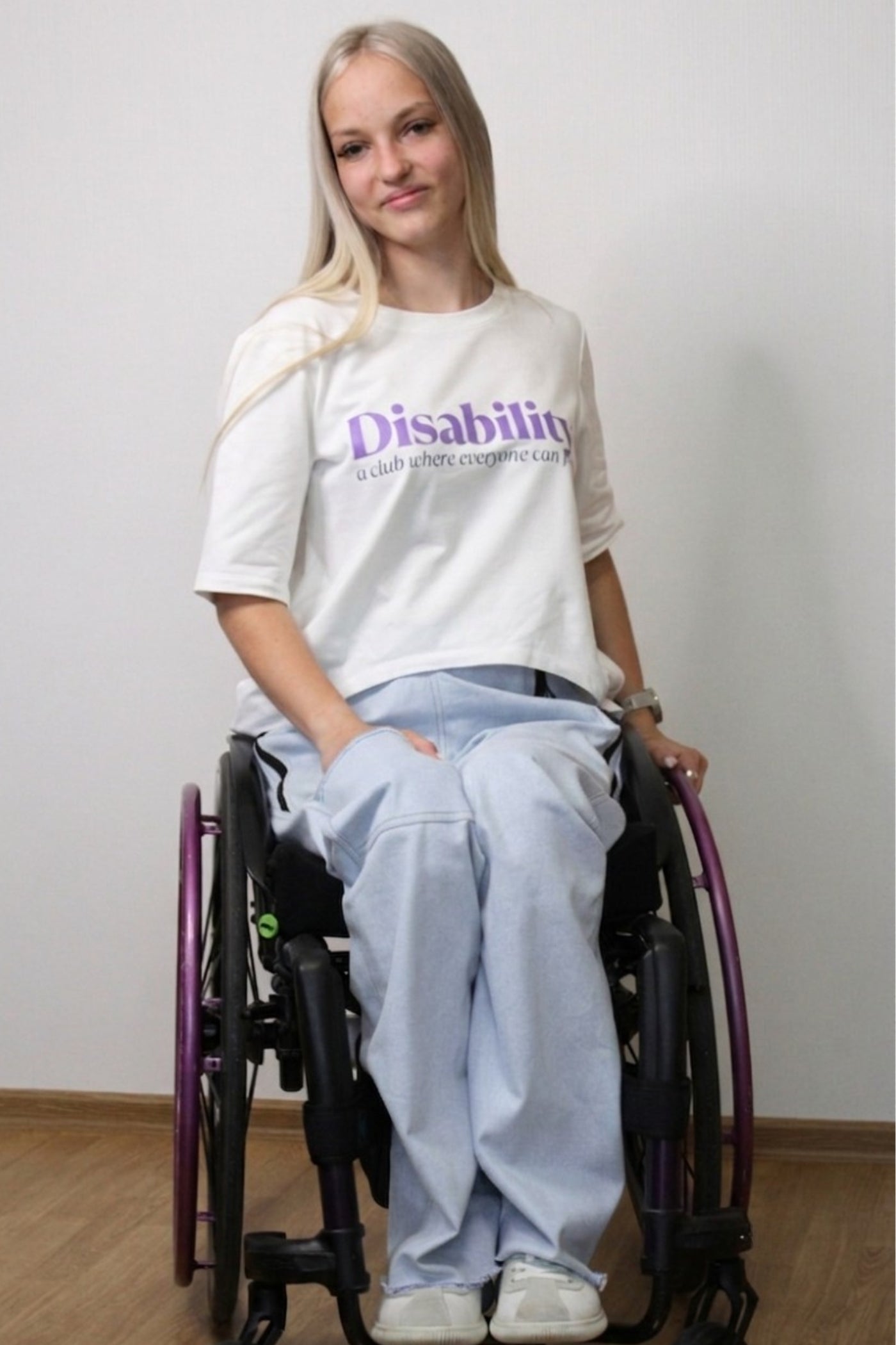 Women's wheelchair adaptive jeans with elastic waist and fun print