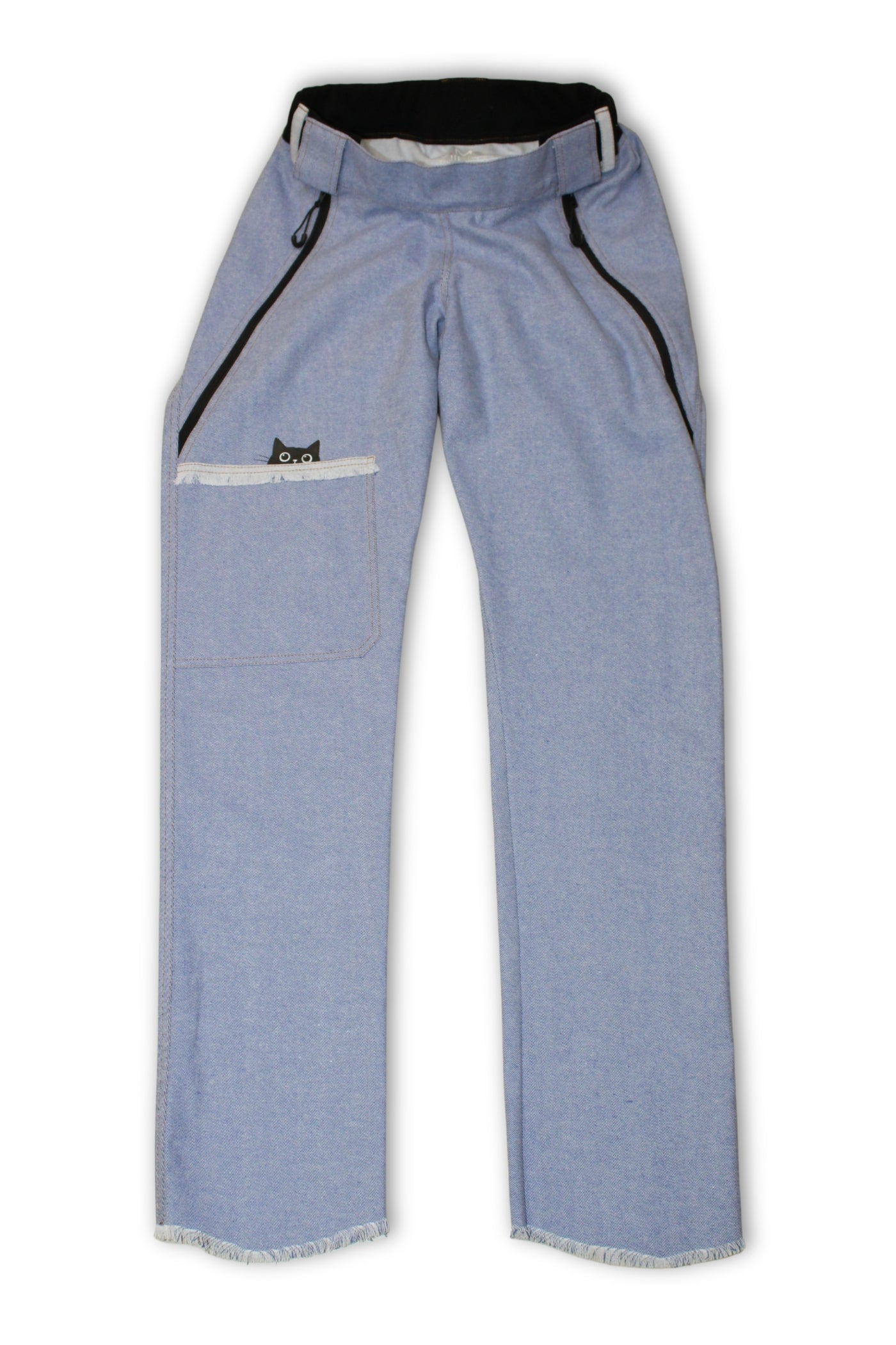 Women's wheelchair adaptive jeans with elastic waist and fun print
