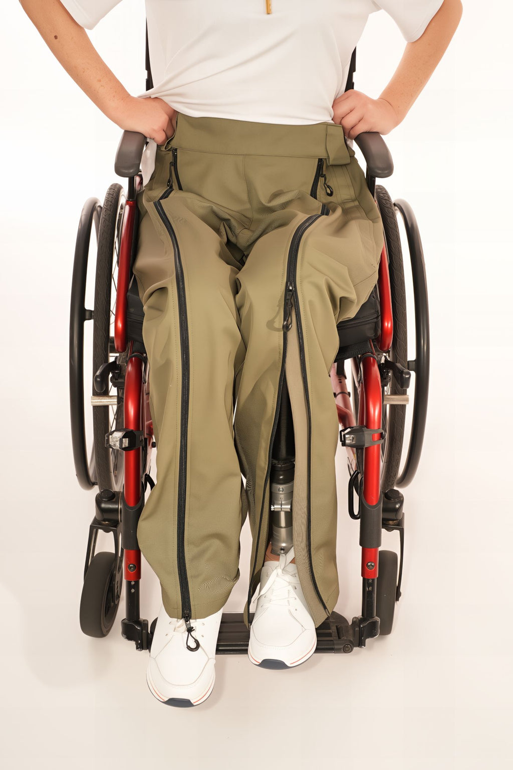 Men's wheelchair adaptive trousers for assisted dressing